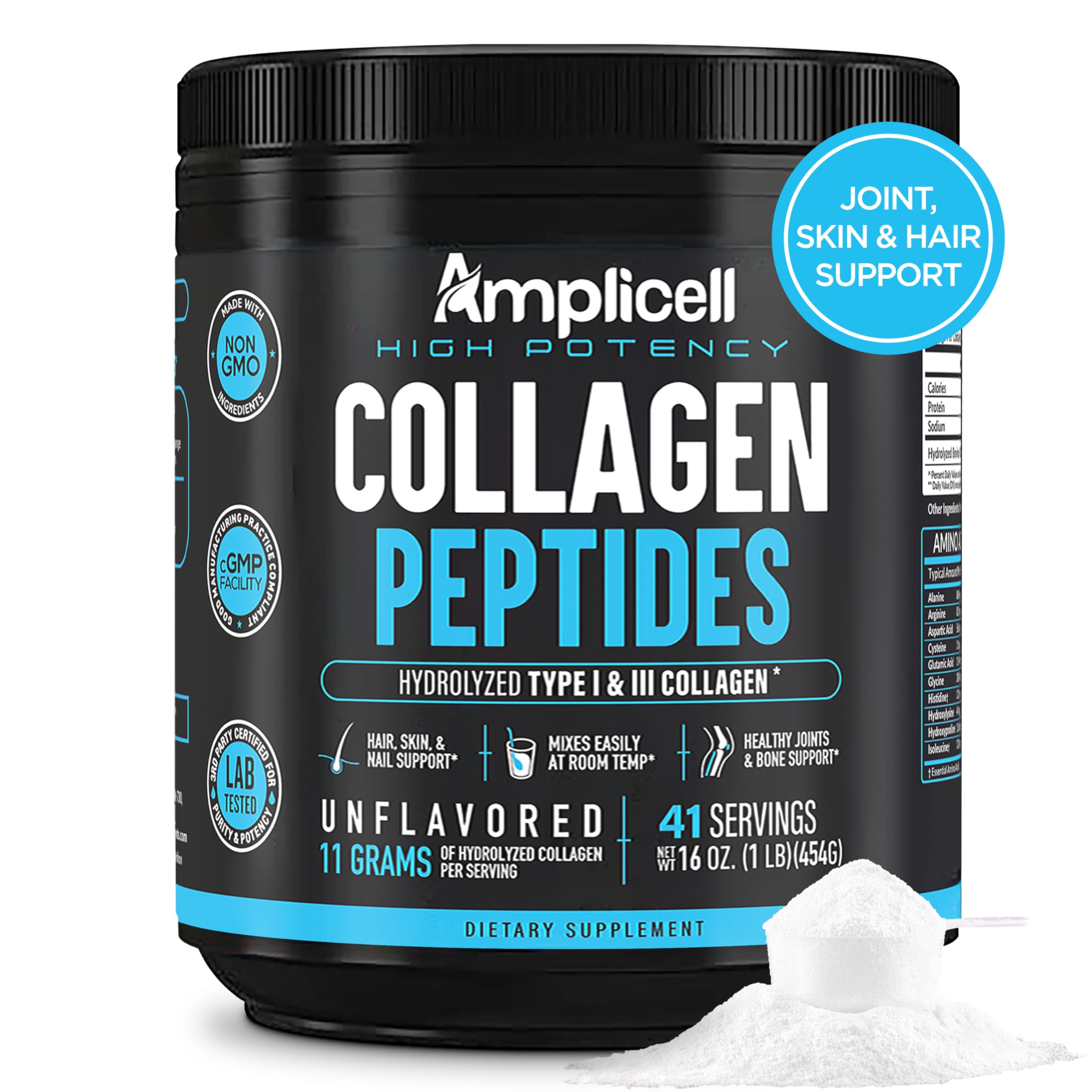Amplicell Colágeno hidrolizado en tubo de 451 g para uso diario.