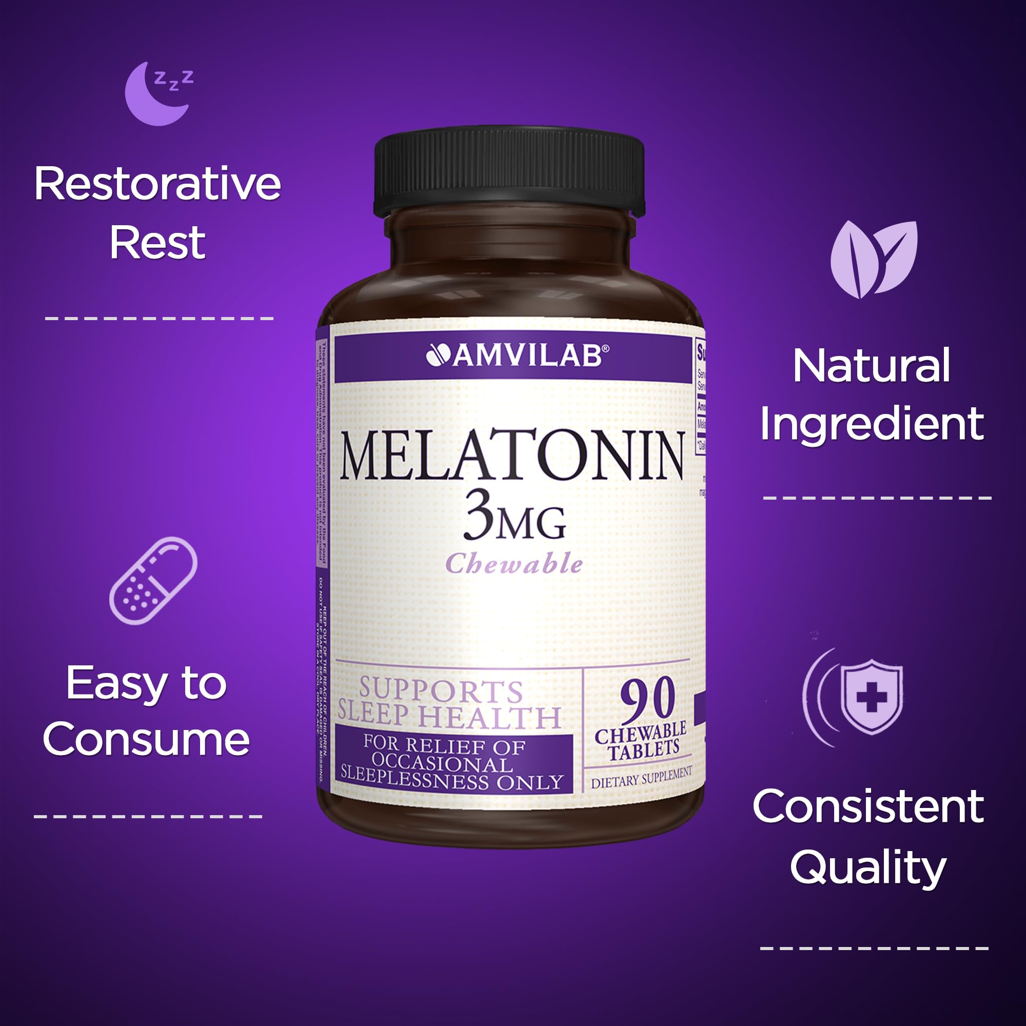 AMVILAB Melatonina 3 mg, empaque exterior claro y fácil de identificar