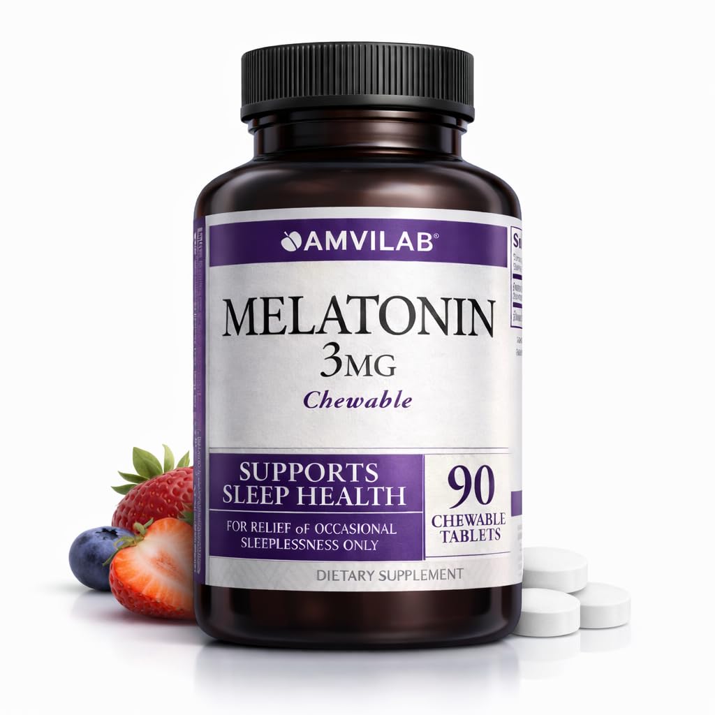 AMVILAB Melatonina 3 mg, tableta disolución rápida, sabor frambuesa para dormir naturalmente