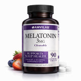 AMVILAB Melatonina 3 mg, tableta disolución rápida, sabor frambuesa para dormir naturalmente