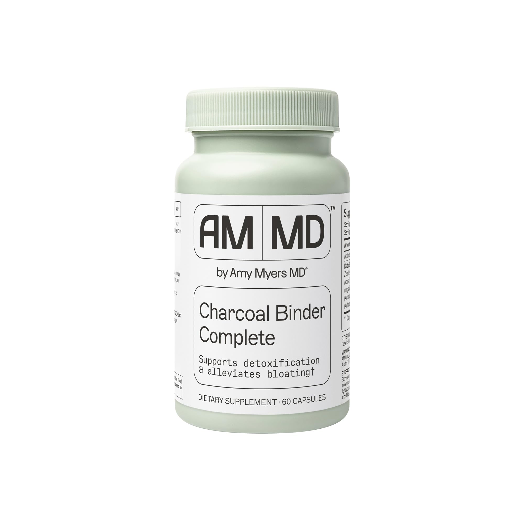Amy Myers MD: cápsulas y botella de carbón activado para apoyo digestivo suave