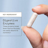 Capsulas de Amy Myers MD Complete Enzymes, formato práctico para descomposición de alimentos.