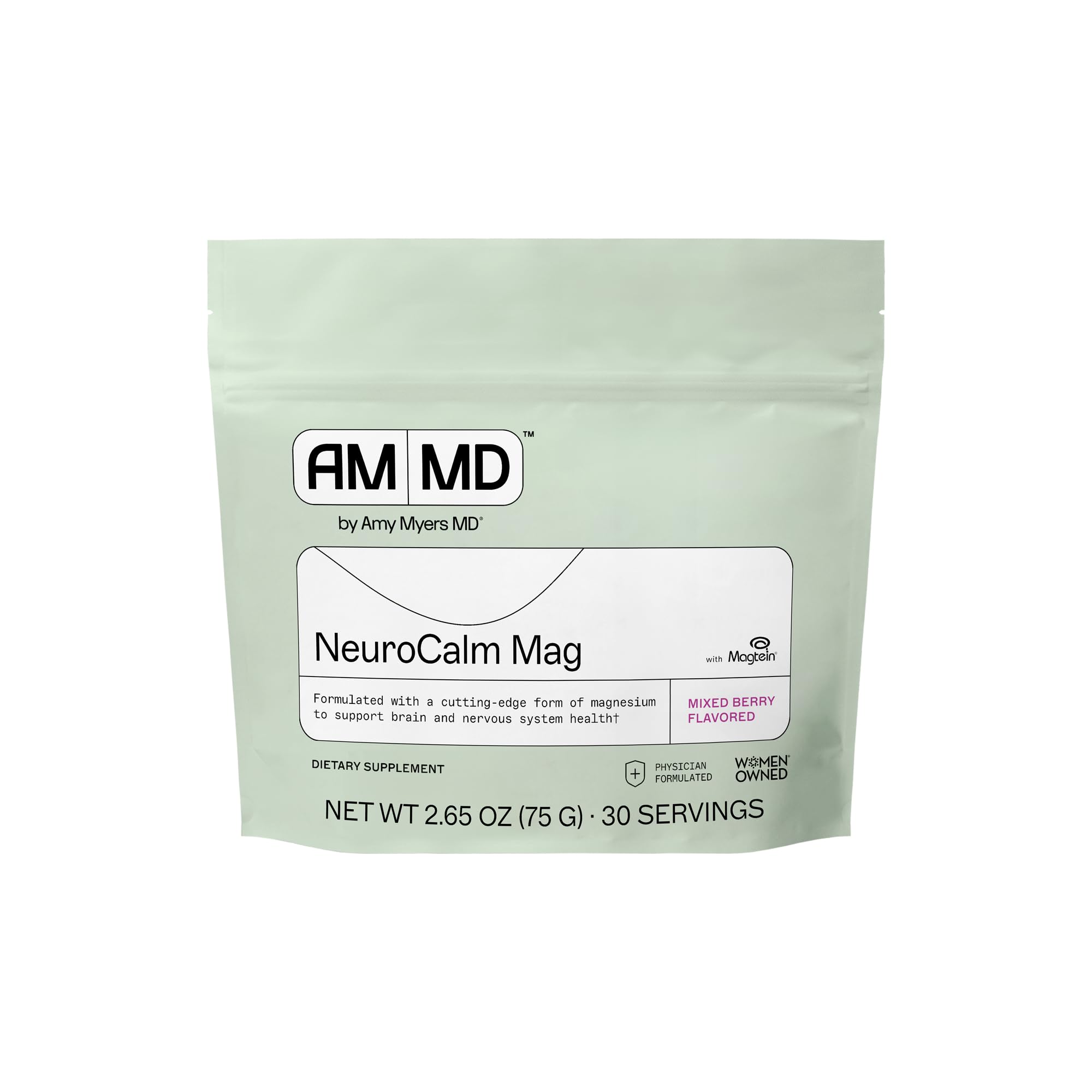 Amy Myers MD NeuroCalm Mag, botella frutal con aroma de bayas, para consumo diario.