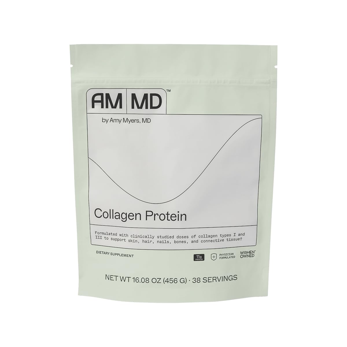 Amy Myers MD proteina de colágeno en bote, posible apoyo a cabello y piel.