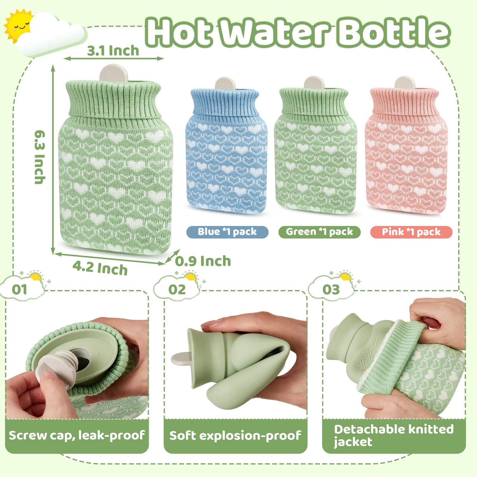 Amylove mini bolsa agua caliente en azul, calor rápido para viajes.
