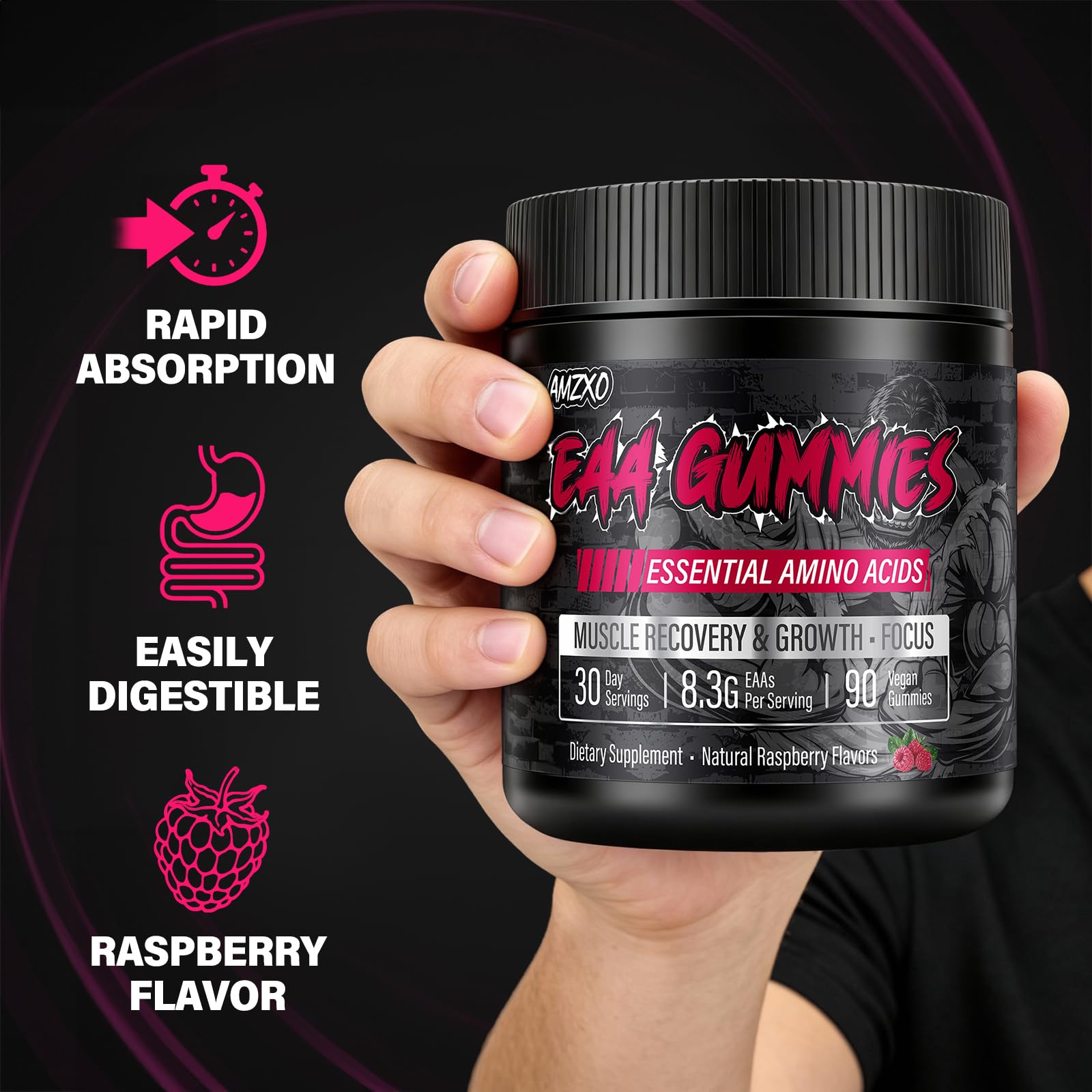 AMZXO EAA Gomitas – opción vegetariana, libre de azúcar y transgénicos.