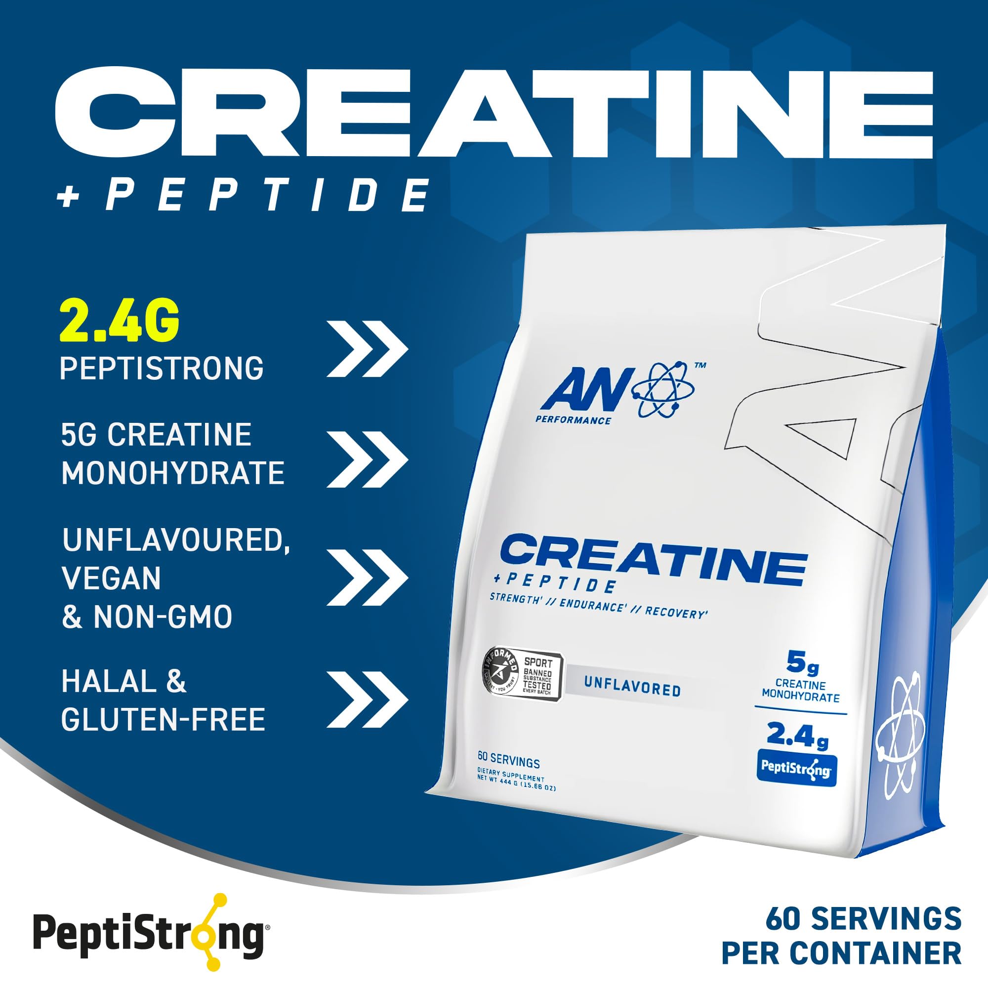 AN Performance Creatine monohidrato con dosificador para recuperación tras entreno.