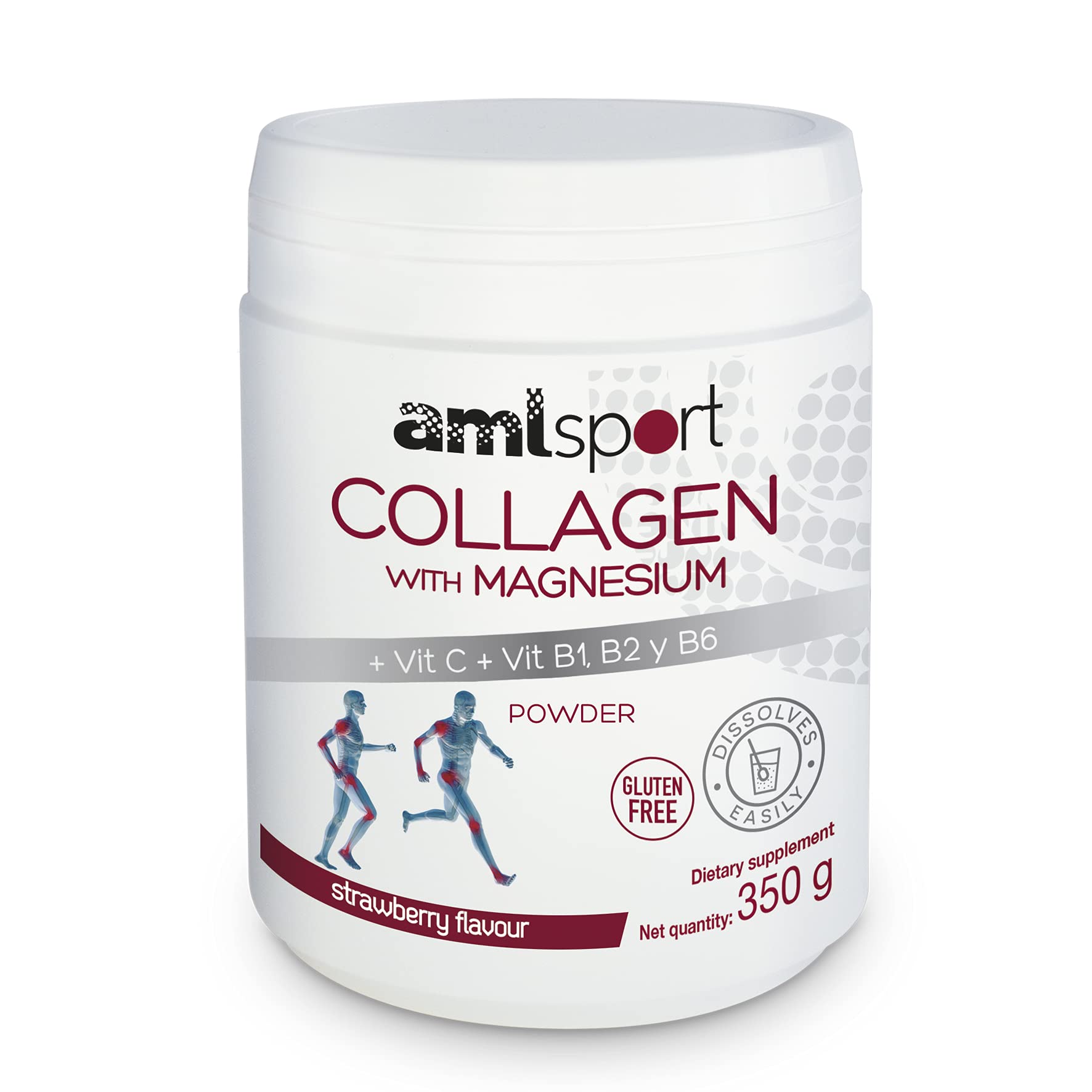 AML Sport pote de colágeno con magnesio sabor fresa de 350 g para apoyar tejidos.
