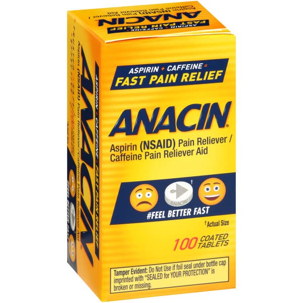 ANACIN caja de aspirina con etiqueta clara