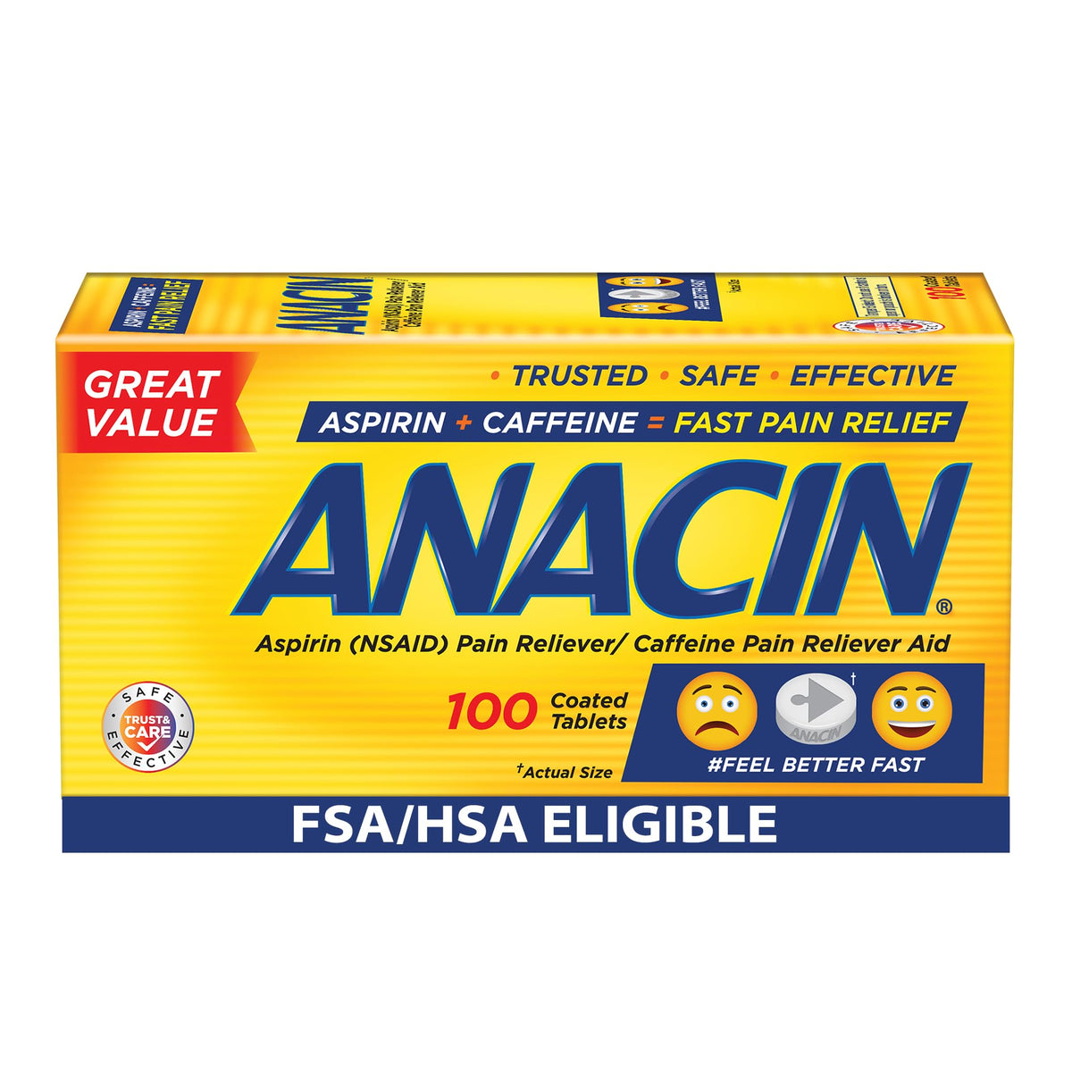 ANACIN tabletas de aspirina y cafeína ofrecen alivio rápido del dolor.