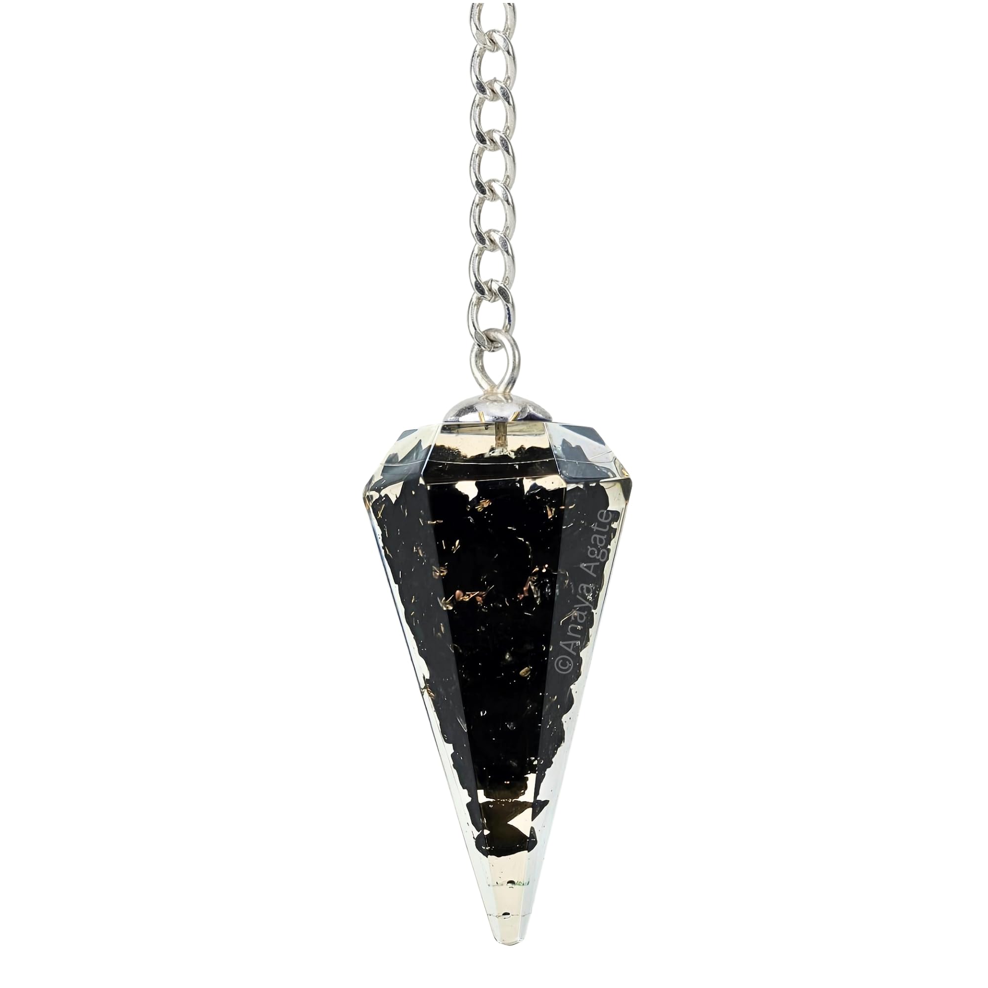 Péndulo ANAYA AGATE obsidiana negra visto de frente para divinación y meditación