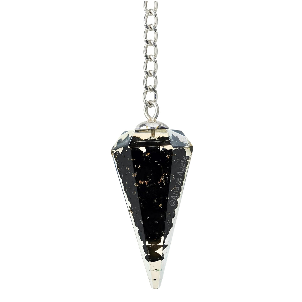 Péndulo ANAYA AGATE obsidiana negra visto de frente para divinación y meditación