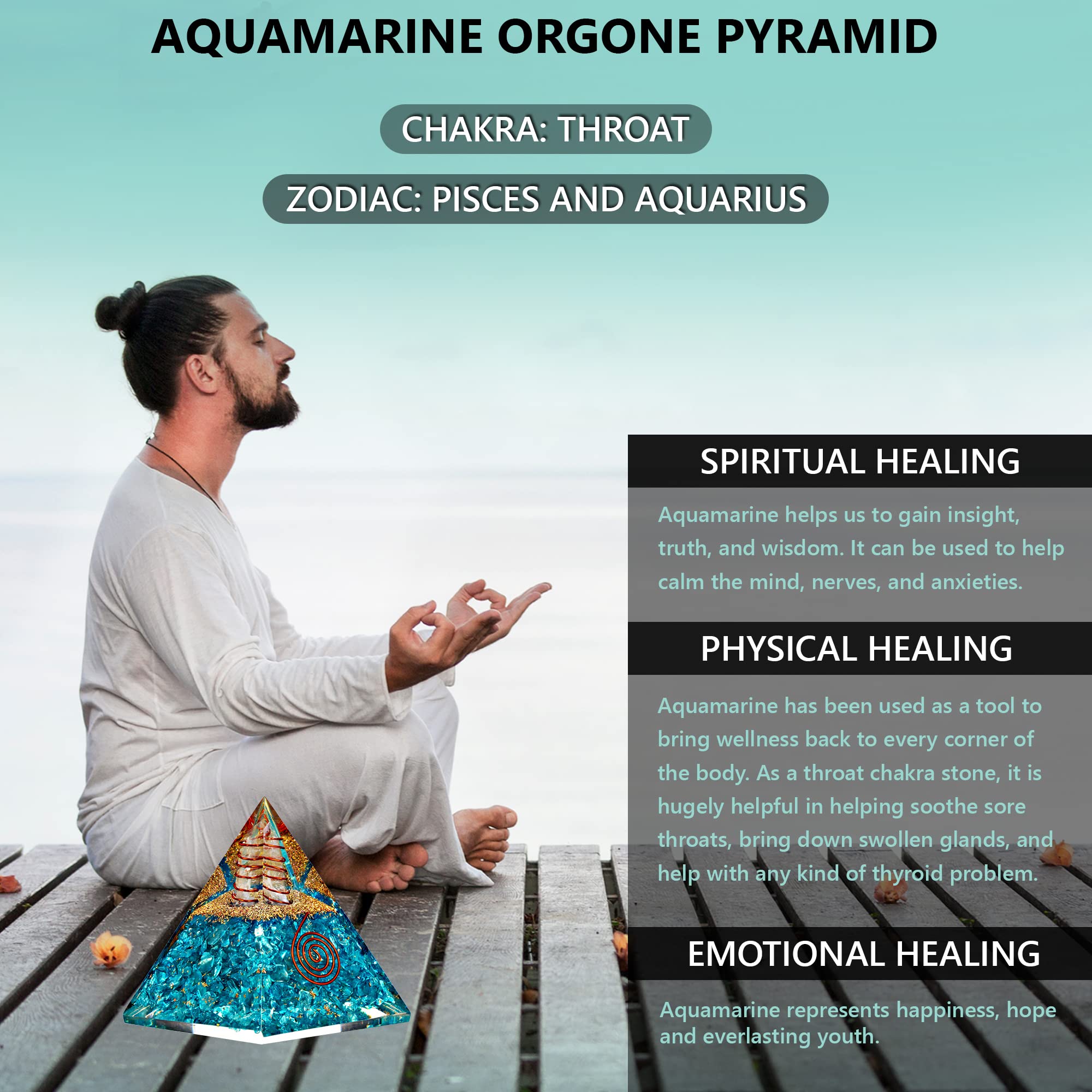 ANAYA AGATE pirámide aguamarina para meditación y concentración