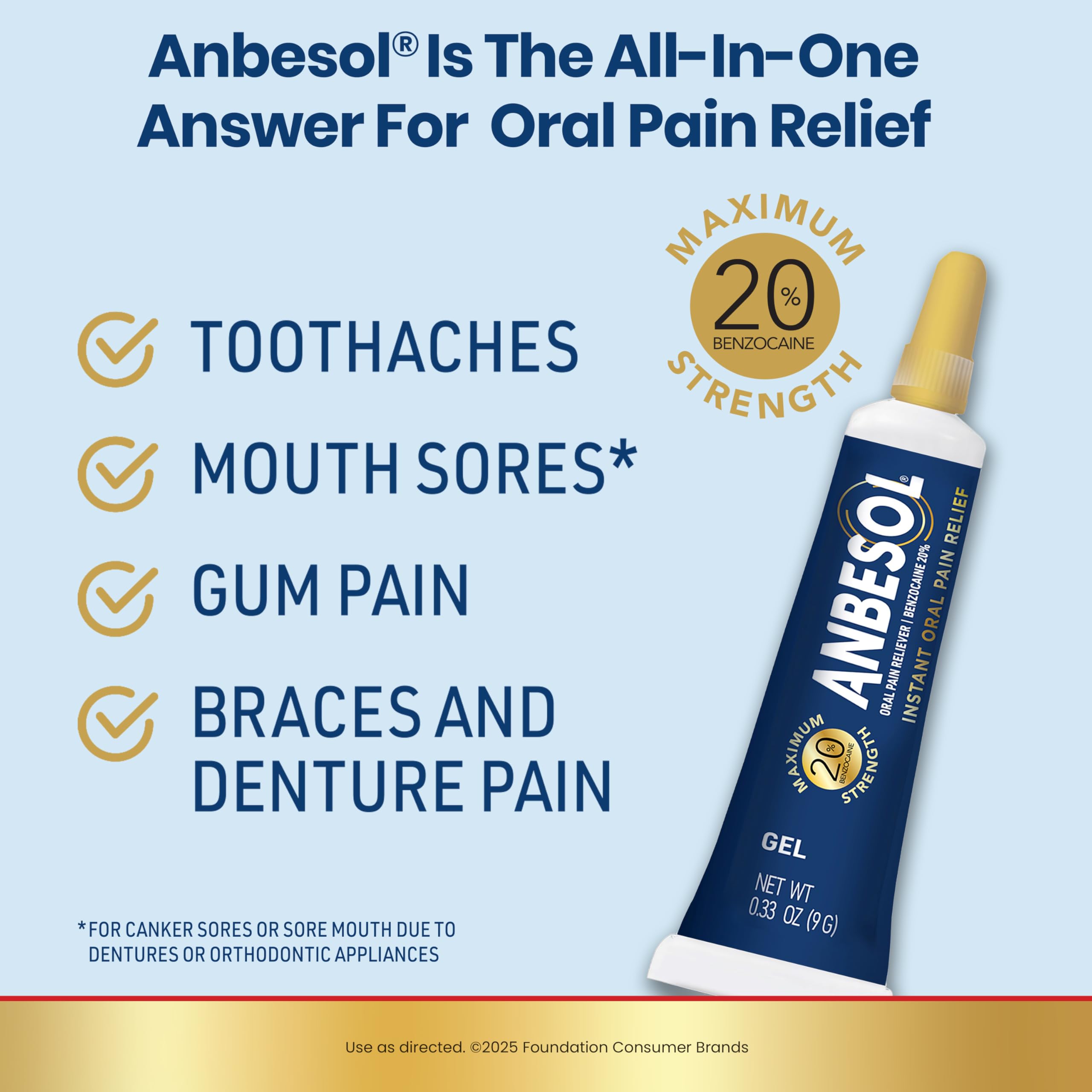 Anbesol Gel Máximo: alivio del dolor de encías y irritaciones bucales.