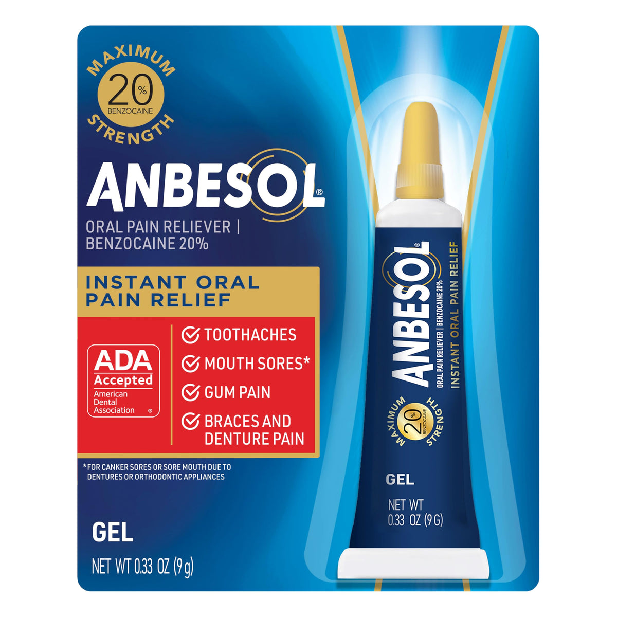 Anbesol Gel Máximo: tubo de gel para alivio rápido del dolor oral.
