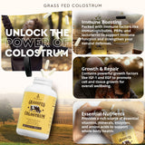 Ancestral Supplements Calostro origen pasto, fuente natural de nutrientes para bienestar.