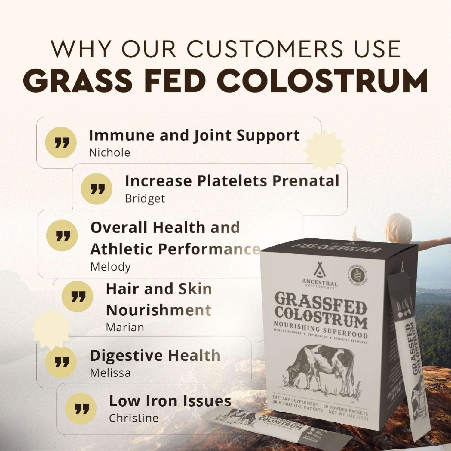 Cuidado de la piel y el cabello con colostro de Ancestral Supplements