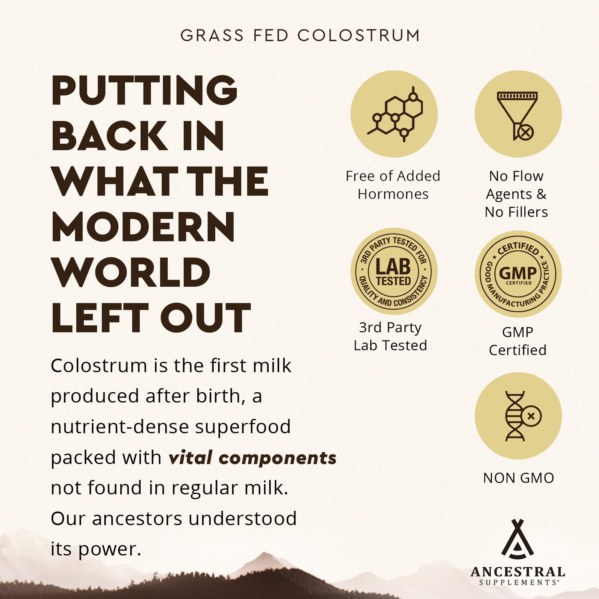 Colostro de vacas alimentadas con pasto y sin OGM de Ancestral Supplements
