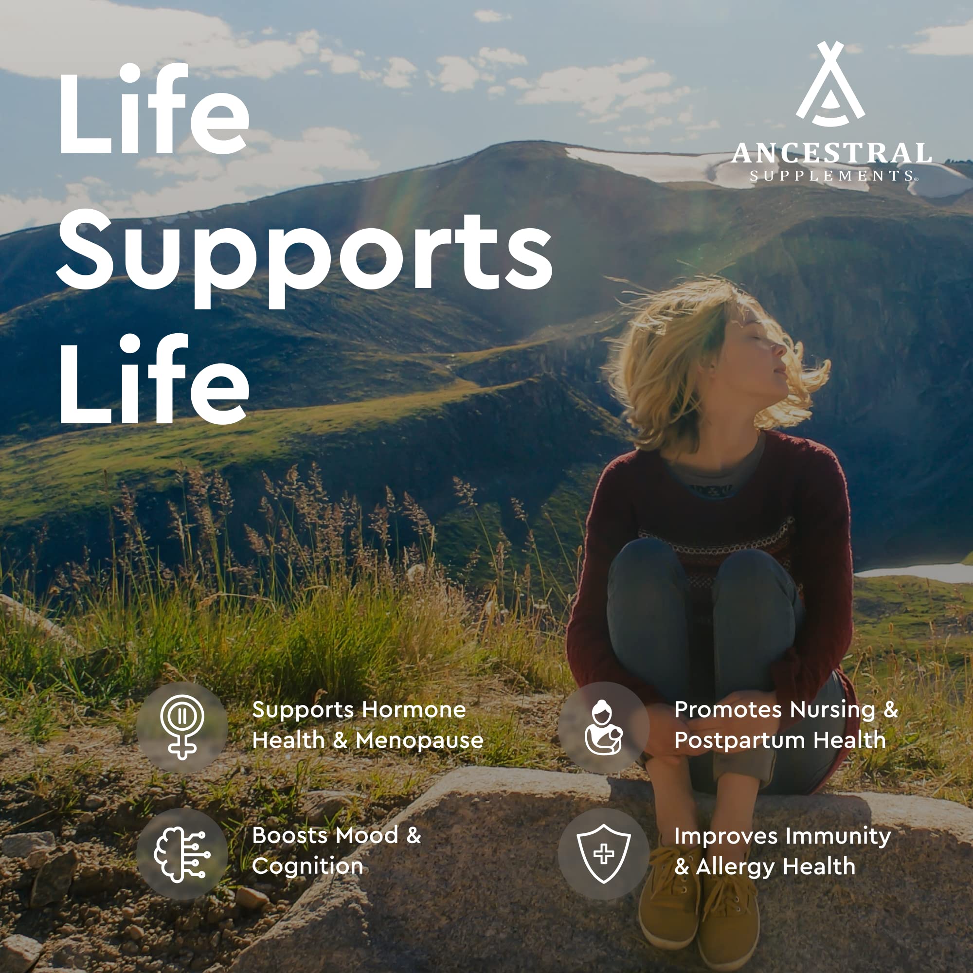 Ancestral Supplements etiqueta nutrientes, muestra hierro y vitaminas para apoyo diario.