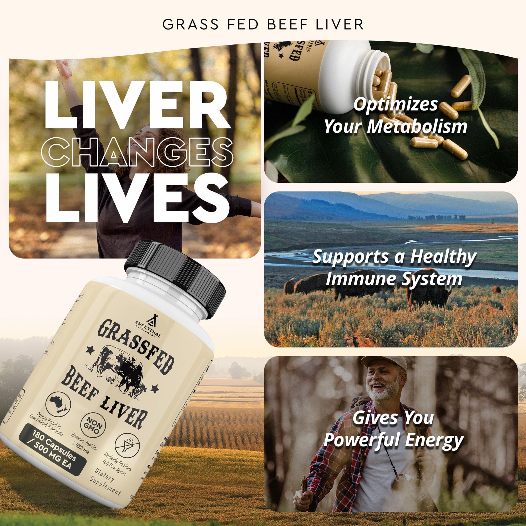Ancestral Supplements Higado de res bienestar general: potencia la salud con nutrición de origen.