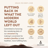 Ancestral Supplements Higado de res proceso liofilizado: conserva nutrientes clave y aroma suave.