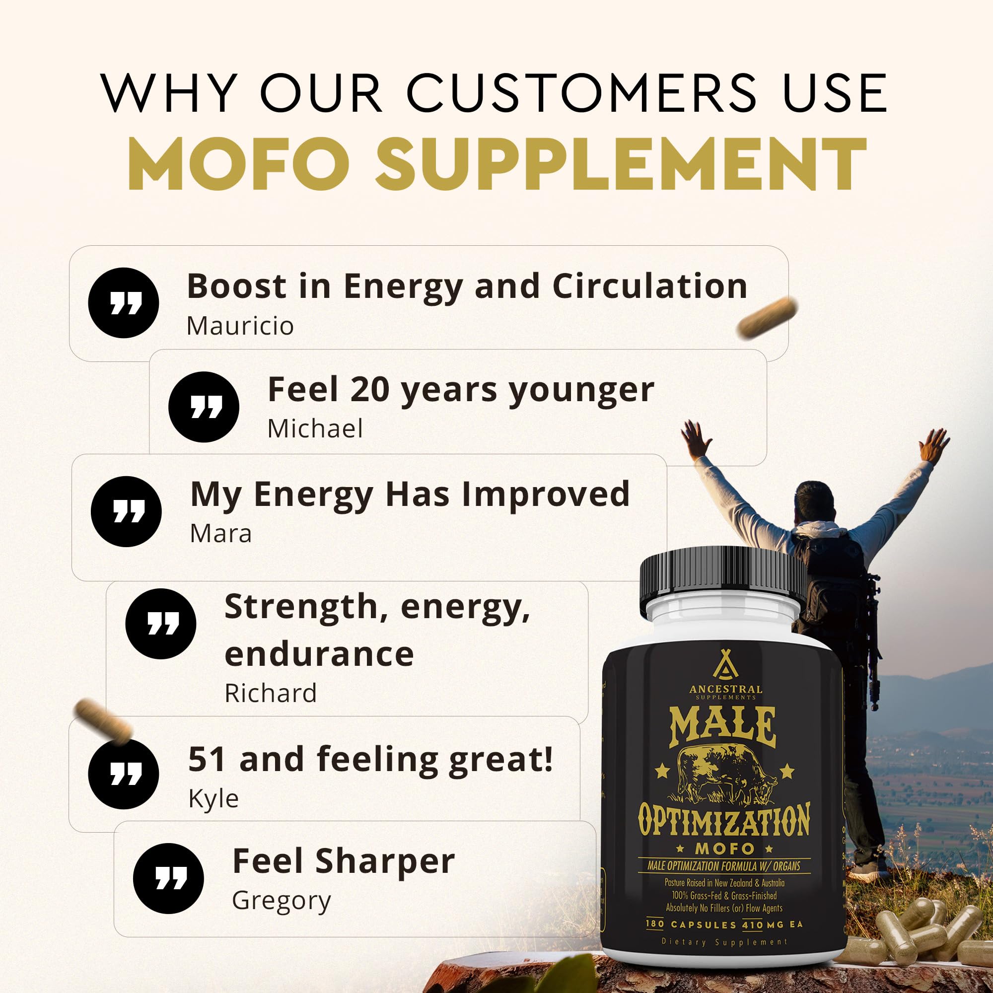 Ancestral Supplements Mofo cápsulas Pastura Nueva Zelanda: órganos de res criados en pasto.