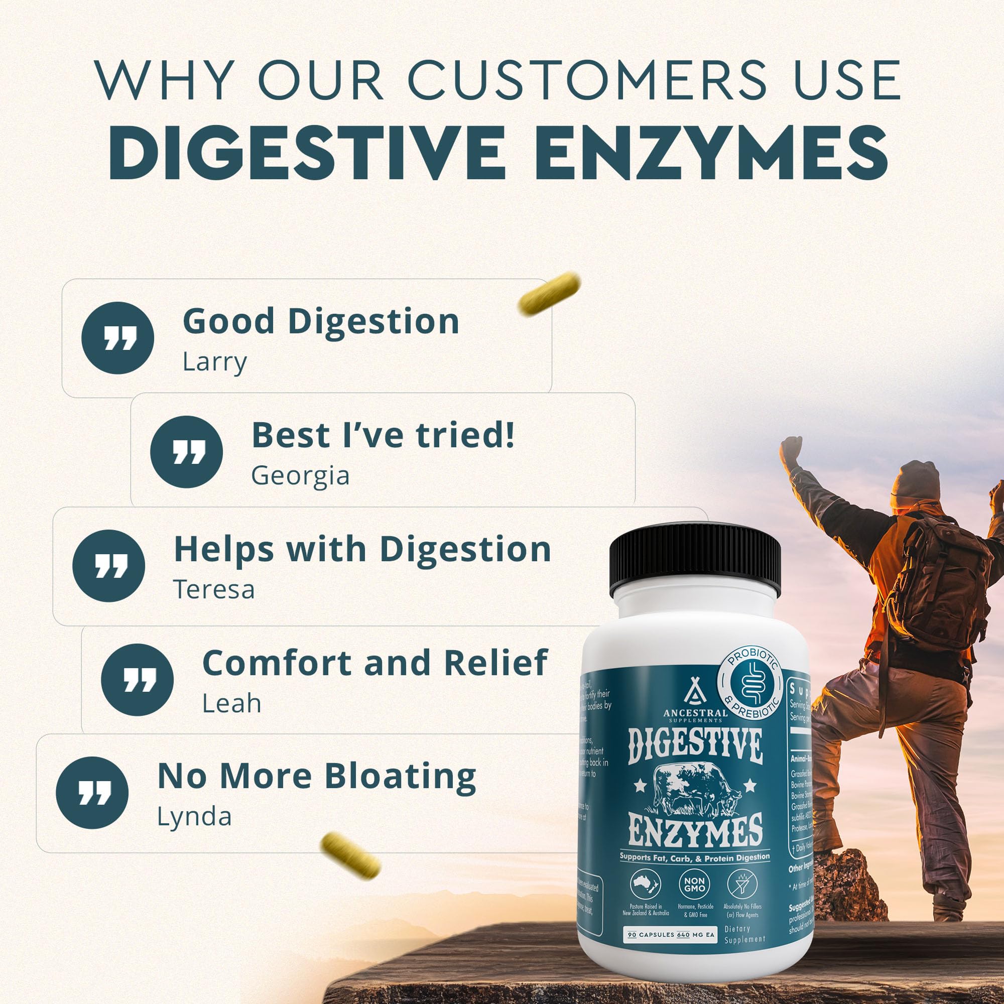 Origen de vacuno pastoreado NZ/Australia en productos Ancestral Supplements.