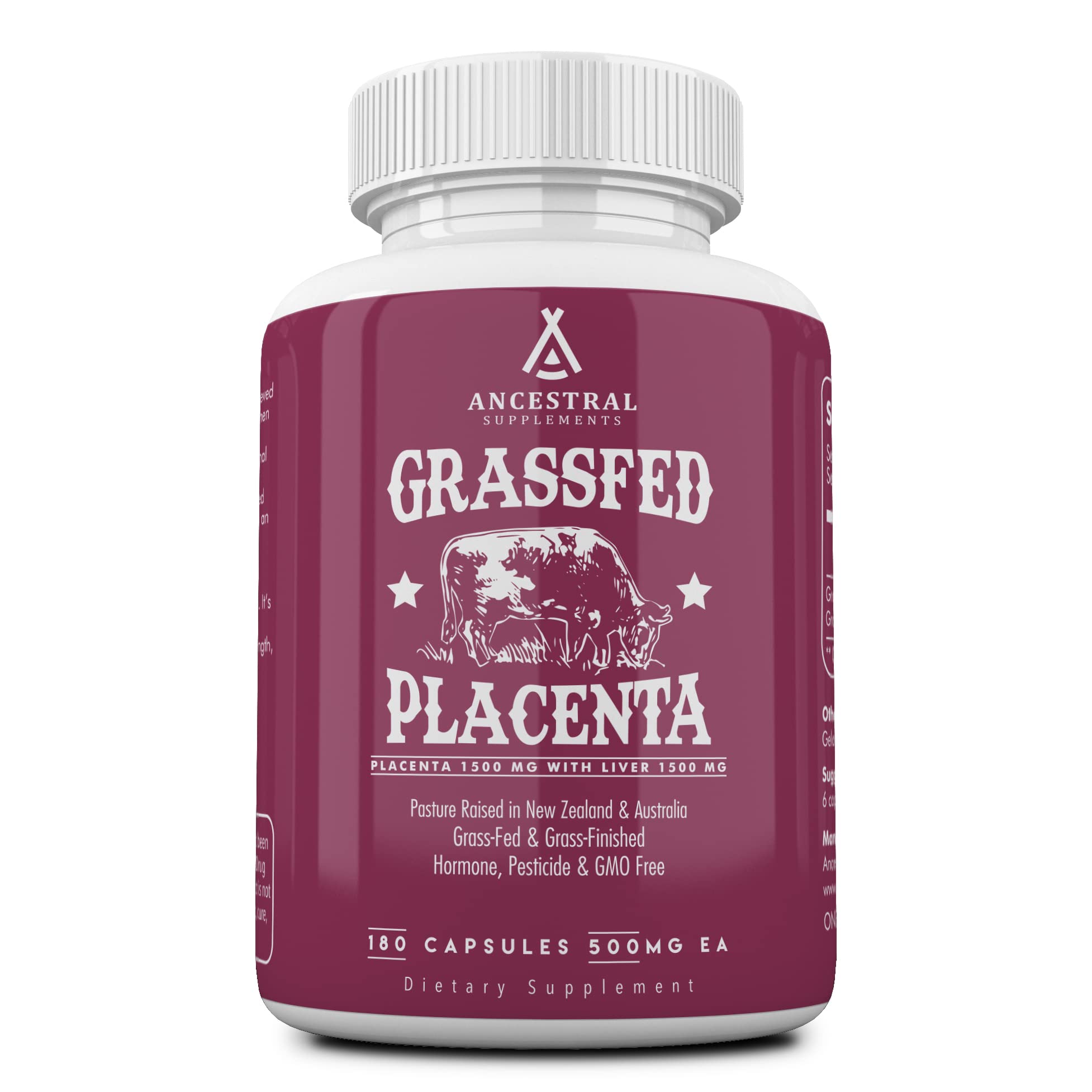 Ancestral Supplements Placenta Higado cápsulas, apoyo posparto y bienestar.