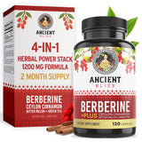 Ancient Bliss Berberine HCL 1200mg en cápsulas para apoyo diario del bienestar.