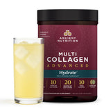 Ancient Nutrition Advanced Multi Collagen Hydrate, bote limón-lima, ideal para hidratación diaria.