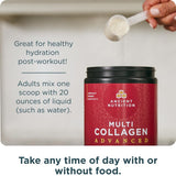 Ancient Nutrition Advanced Multi Collagen Hydrate, envase con tapa hermética para almacenamiento.