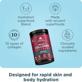 Etiqueta de Ancient Nutrition Advanced Multi Collagen Hydrate con sabor frutos rojos y logo visible