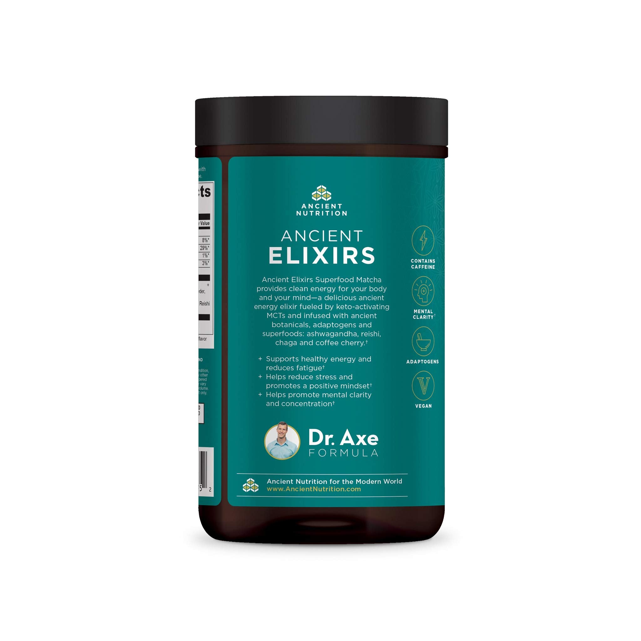 Ingredientes naturales de Ancient Elixirs Matcha para una bebida compatible con keto.