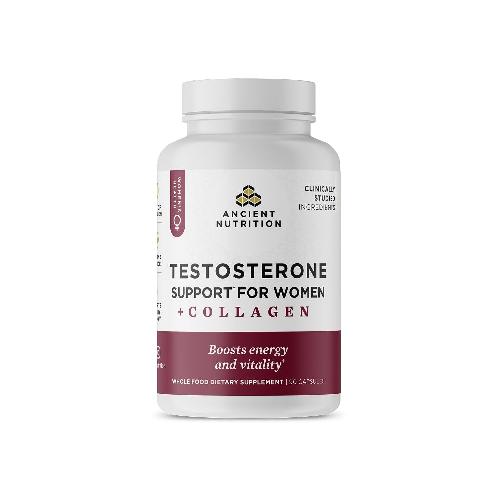 Ancient Nutrition Apoyo Testosterona Colágeno: bote para uso diario y dosis conveniente.