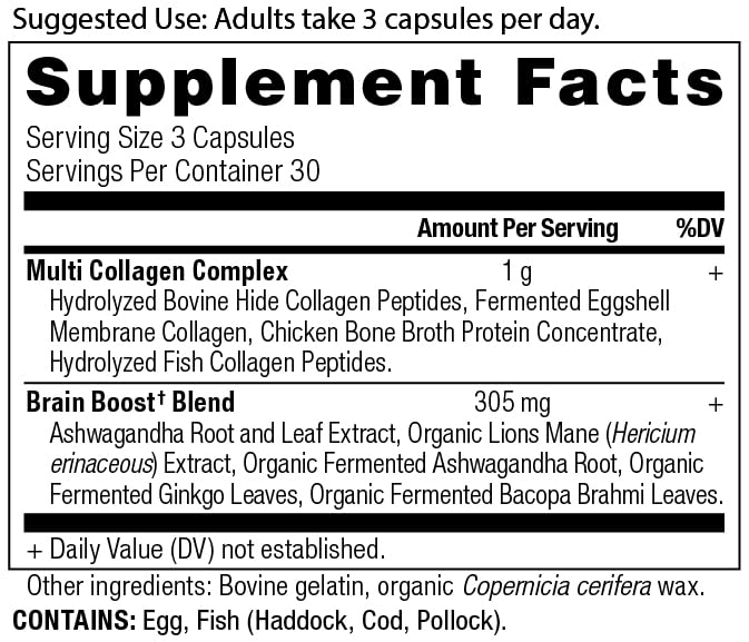 Ancient Nutrition Brain Boost: cápsulas en mano para consumo rápido