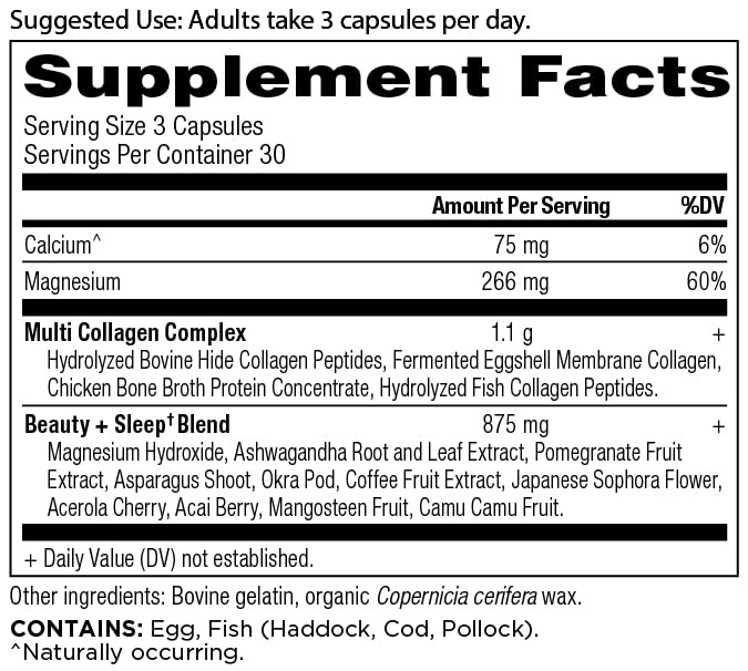 Etiqueta de Ancient Nutrition con información de nutrientes en cápsulas de colágeno.
