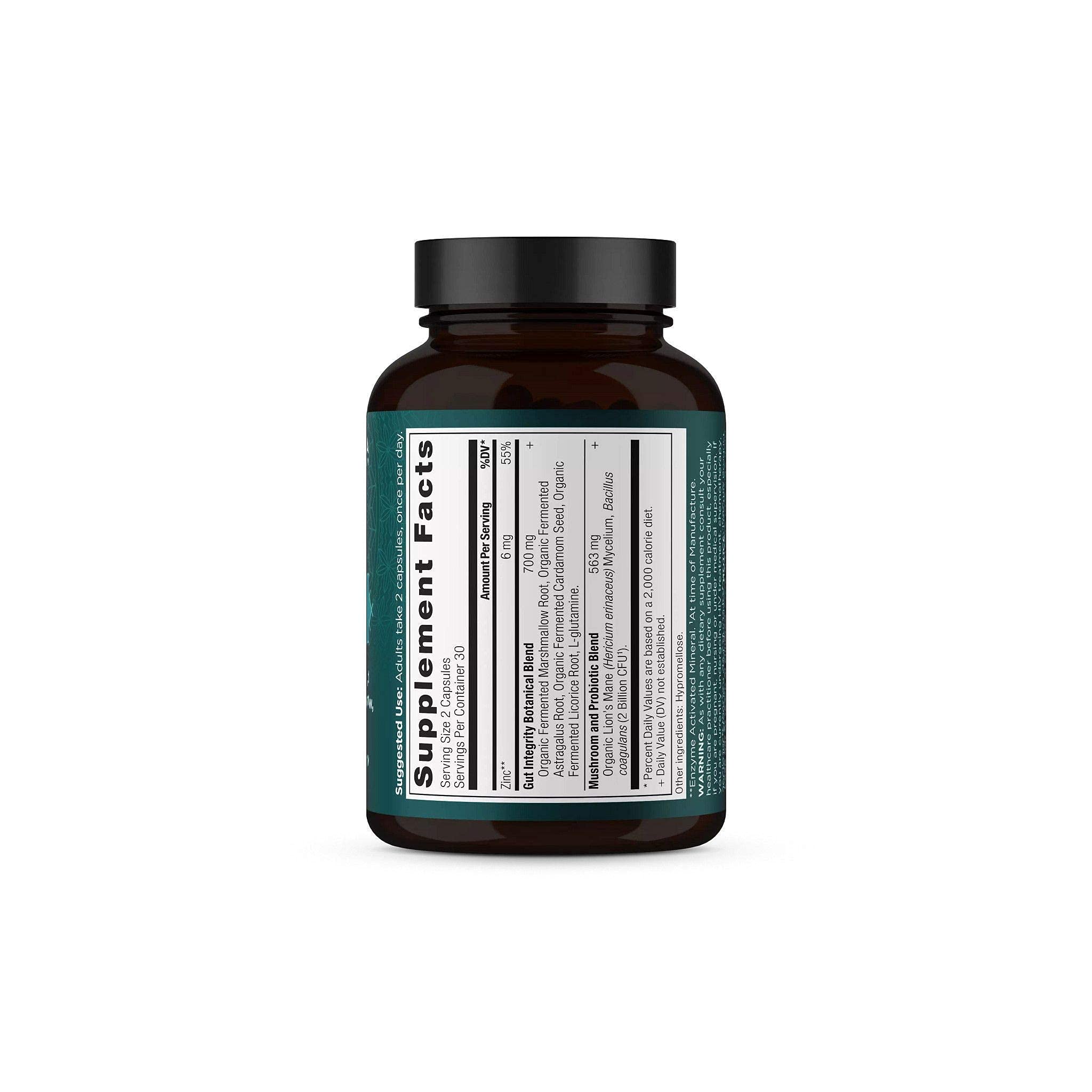 Ancient Nutrition cápsulas para intestino permeable, detalle de marca en la etiqueta.