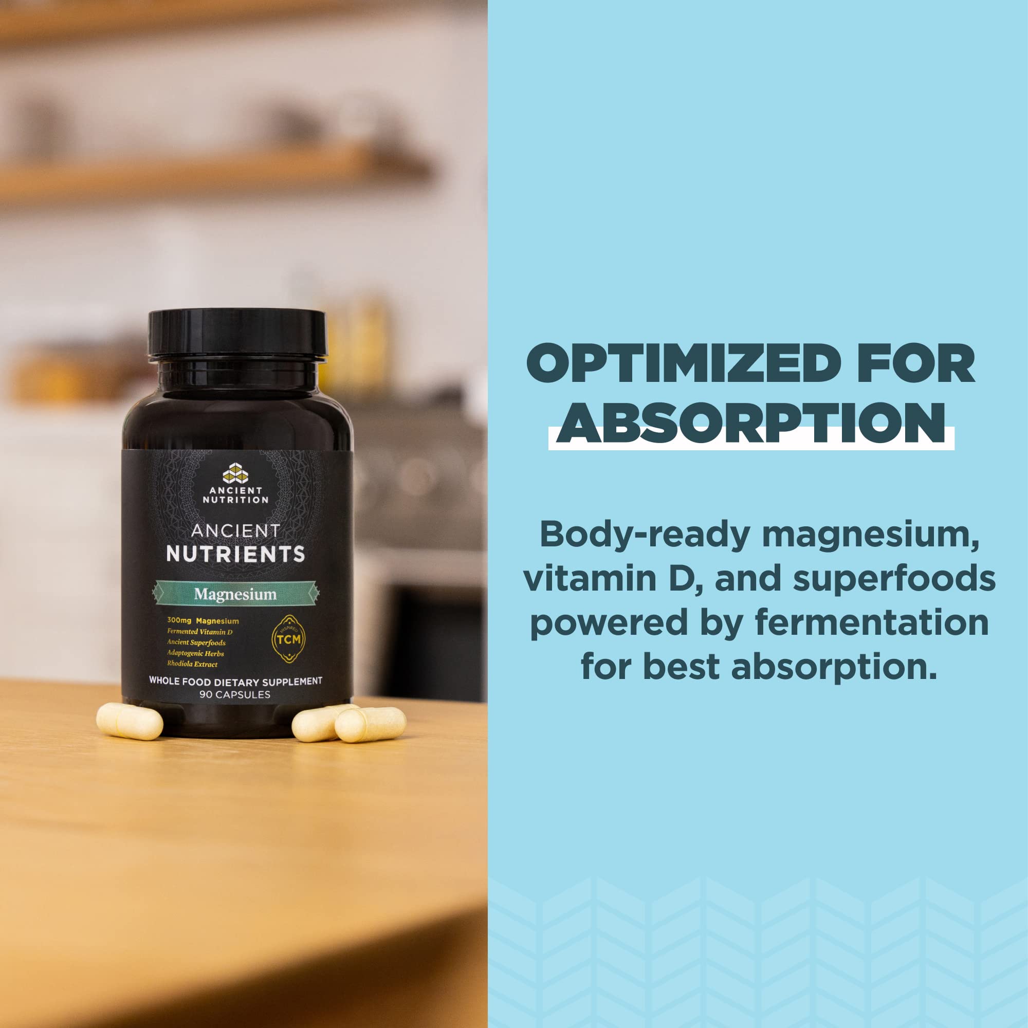 Ancient Nutrition Magnesium cápsulas en primer plano.
