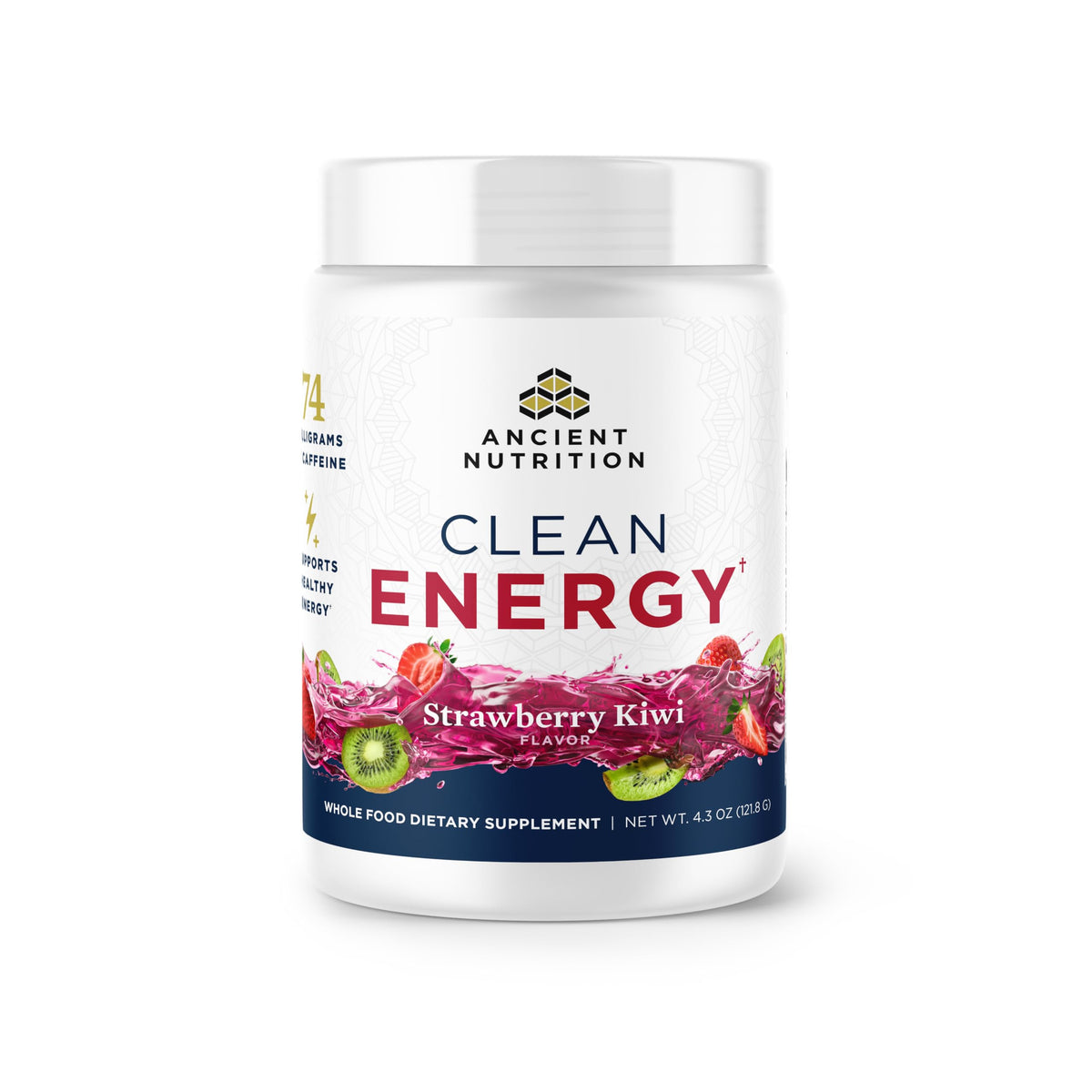 Ancient Nutrition Clean Energy Powder en bote Kiwi Fresa, energía estable para el día