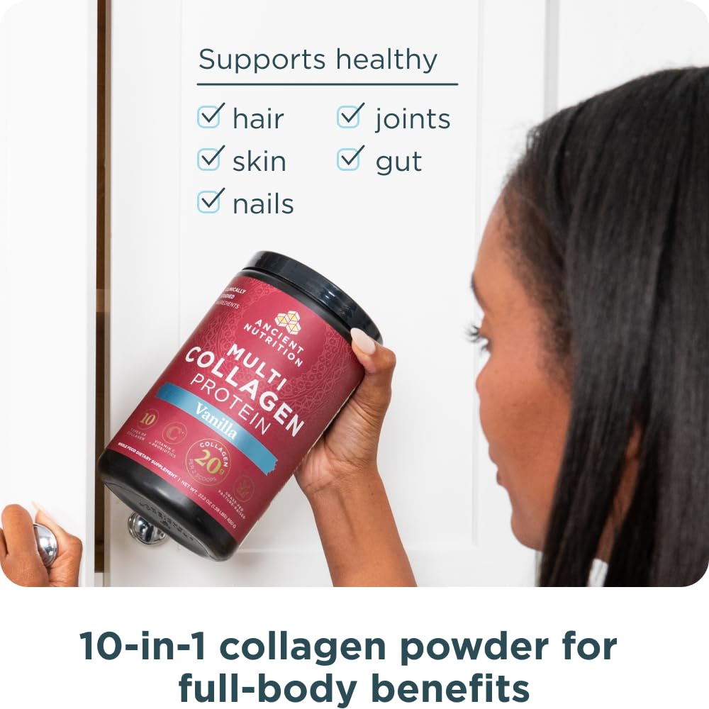 Ancient Nutrition Colágeno Múltiple: vitamina C al 200% DV para soporte diario.