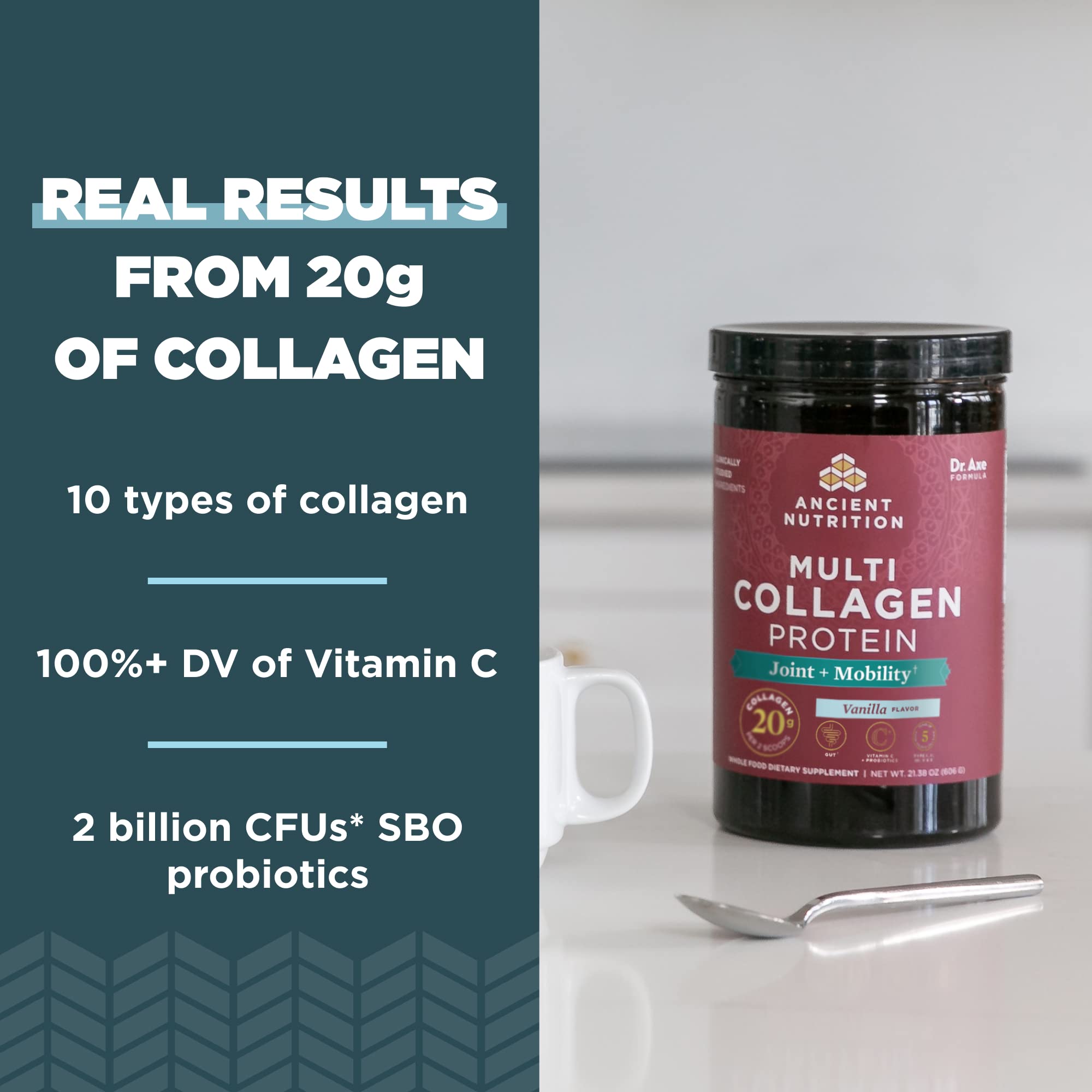 Ancient Nutrition Colágeno polvo, porción medidora para facilitar la dosificación