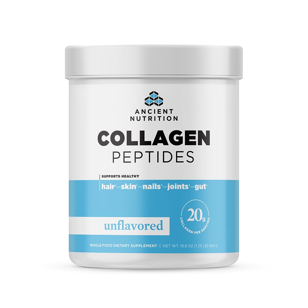 Ancient Nutrition Collagen Peptides en botella, apoyo potencial a piel y articulaciones.