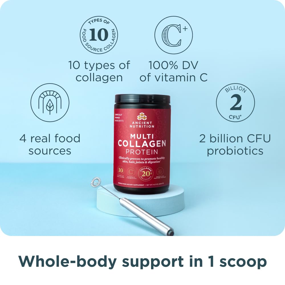 Unflavored collagen peptides powder blends smoothly into drinks.