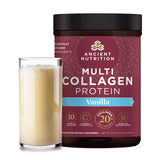 Ancient Nutrition Colágeno Vanilla, tubo de 45 porciones para batidos diarios y apoyo a piel, cabello y uñas.