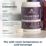 Ancient Nutrition Colostrum pastura: procedencia sostenible y vacas felices.