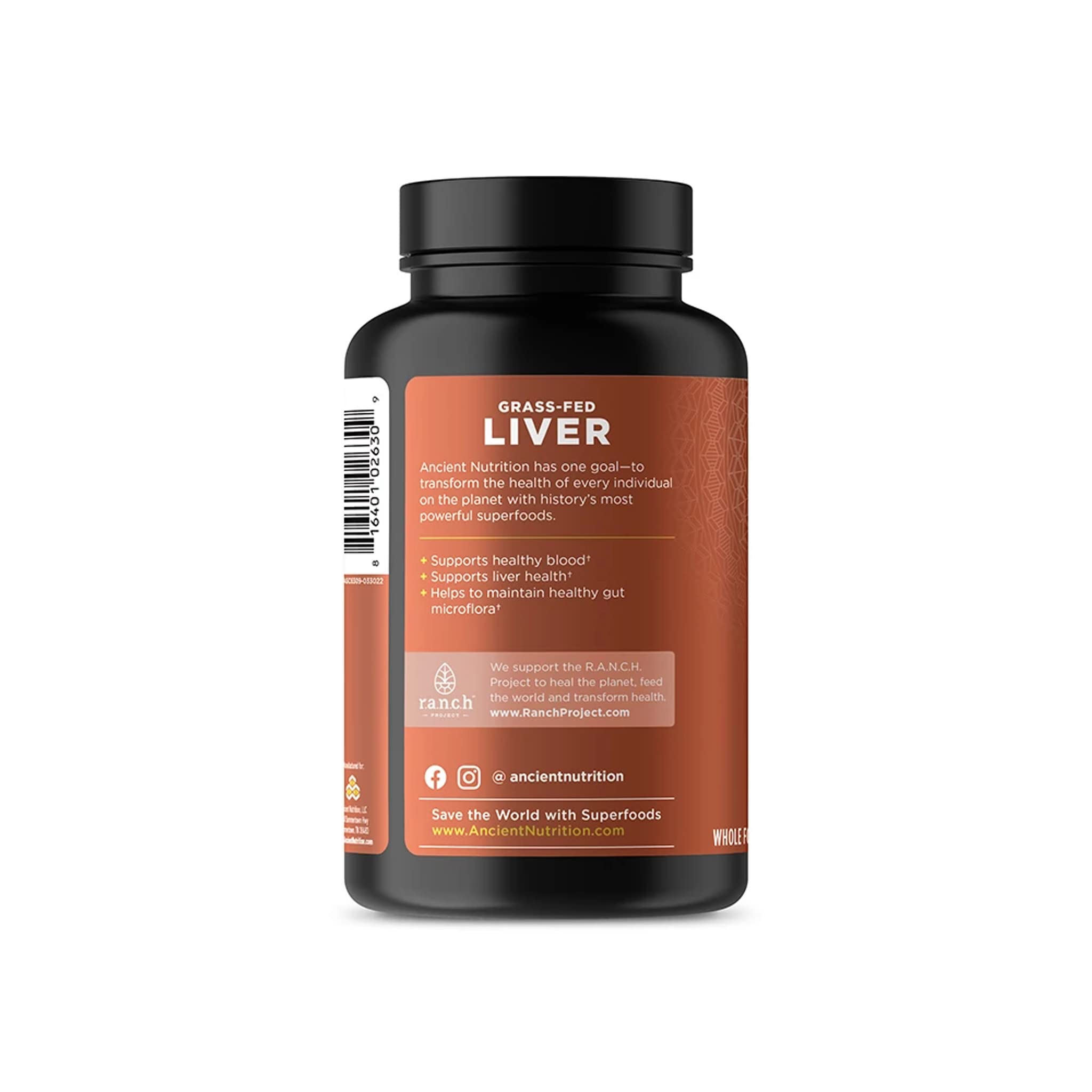 Ancient Nutrition envase con 180 cápsulas listo para uso diario.