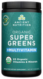 Ancient Nutrition: etiqueta orgánica de verdes para calidad y transparencia.