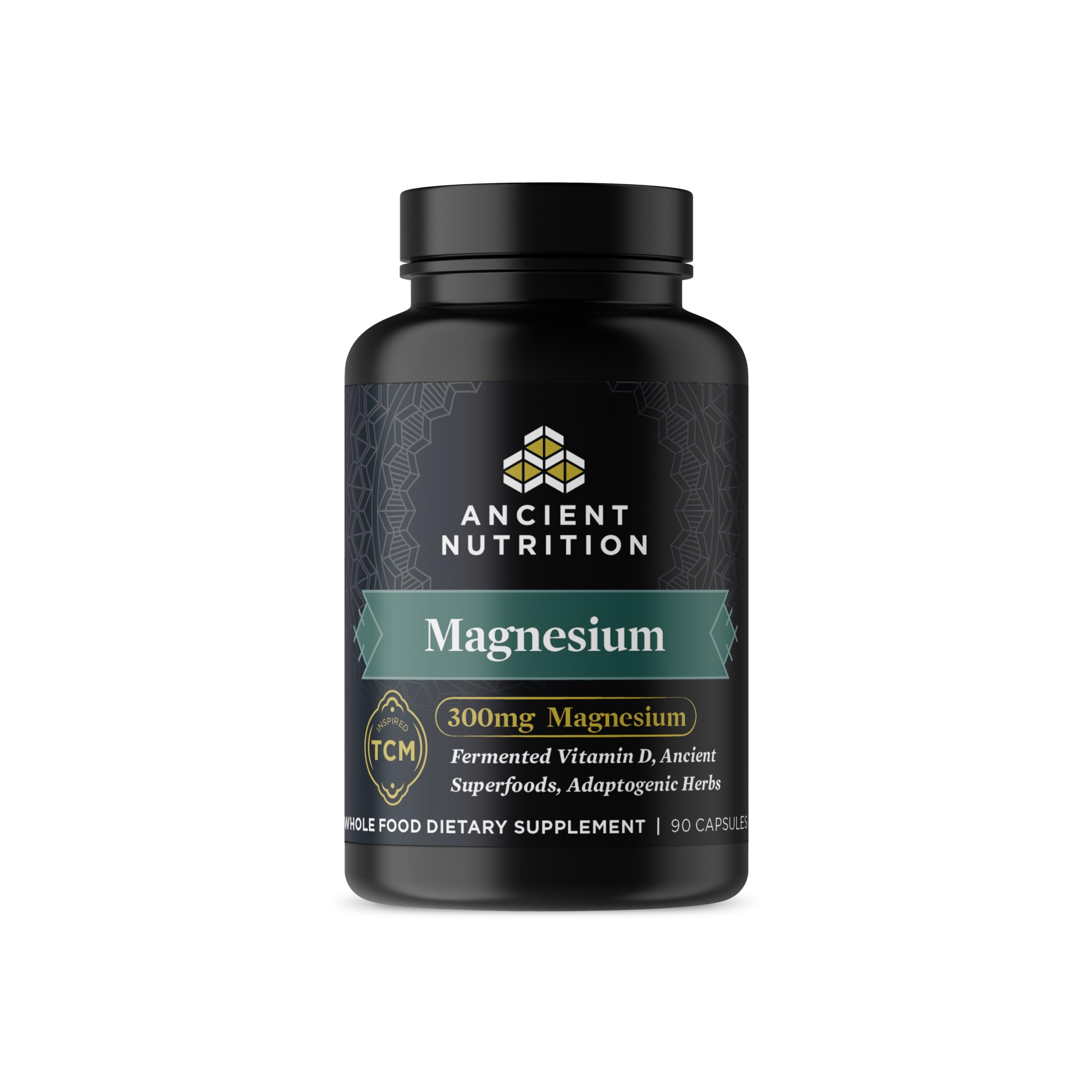 Ancient Nutrition Magnesium 300mg, botella en primer plano para relajación diaria.