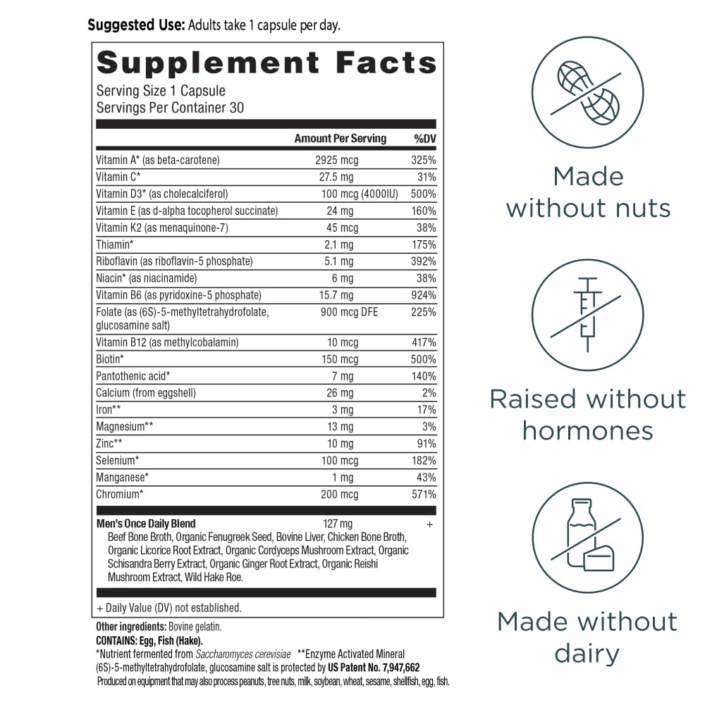 Ancient Nutrition Men Multi, pastillas en primer plano, fórmula metilada para mejor absorción.