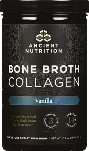 Ancient Nutrition Colágeno de Caldo de Huesos Vanilla, ideal para mezclar en café.